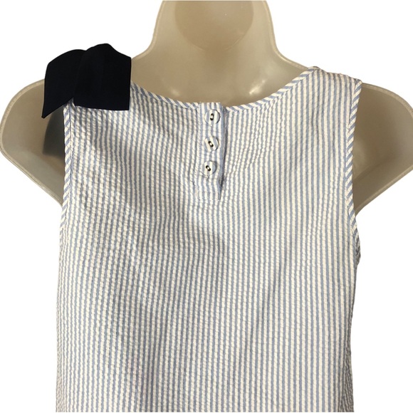 Women's Modcloth Blue/White Pin Stripe Seer Sucker Tank Top With Bow. Size Small - Picture 4 of 16